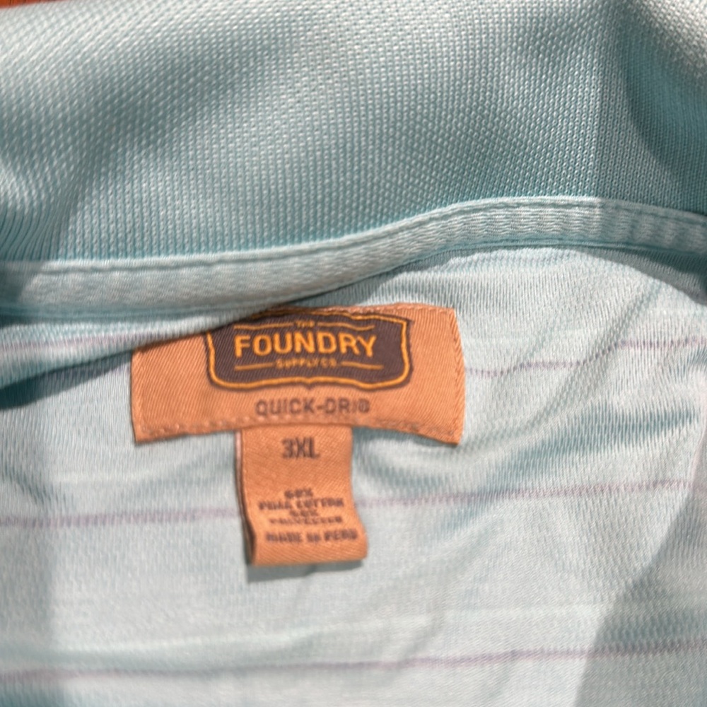 Men’s Big/tall Foundry polo. 3XL. Robin’s egg blue w/blue & white stripes. EUC - Picture 2 of 3